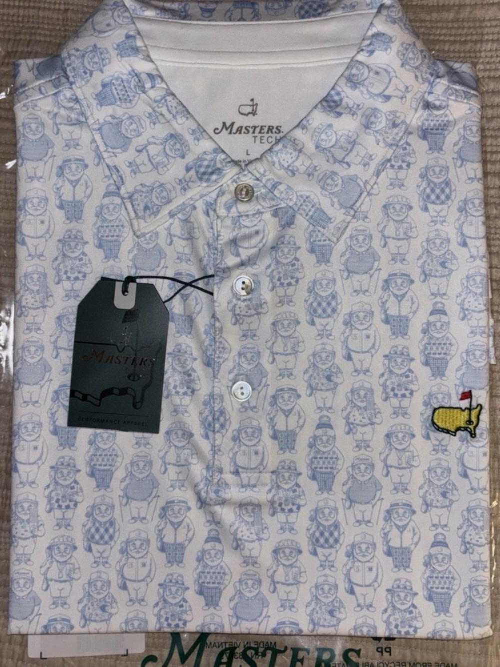 2026 Masters Tech Polo Golf Shirt Gnome Light Blue Augusta L